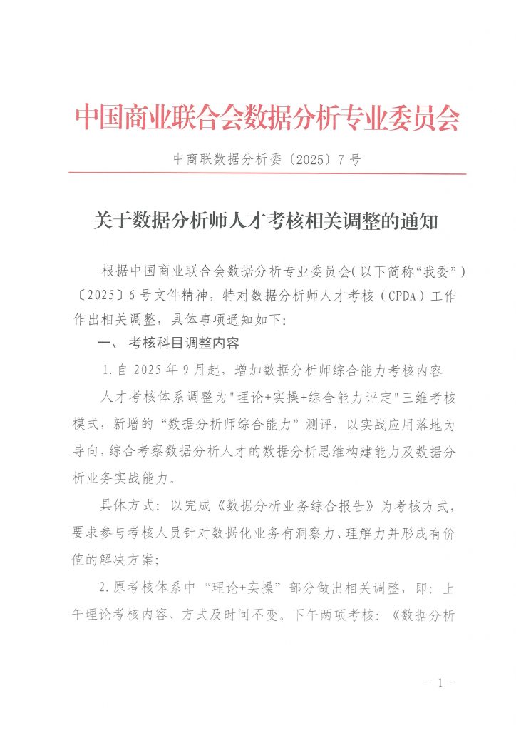 关于数据分析师人才考核相关调整的通知